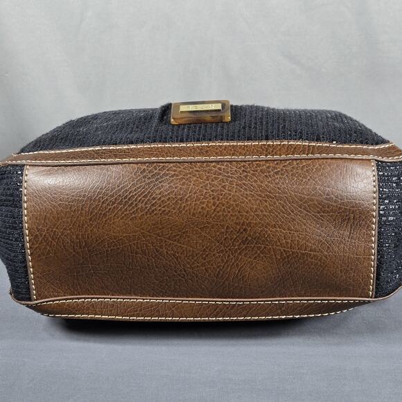 Relic by Fossil Ring Handle Tote Black Woven Bag Brown Trim Tortoise Acrylic - Picture 7 of 12